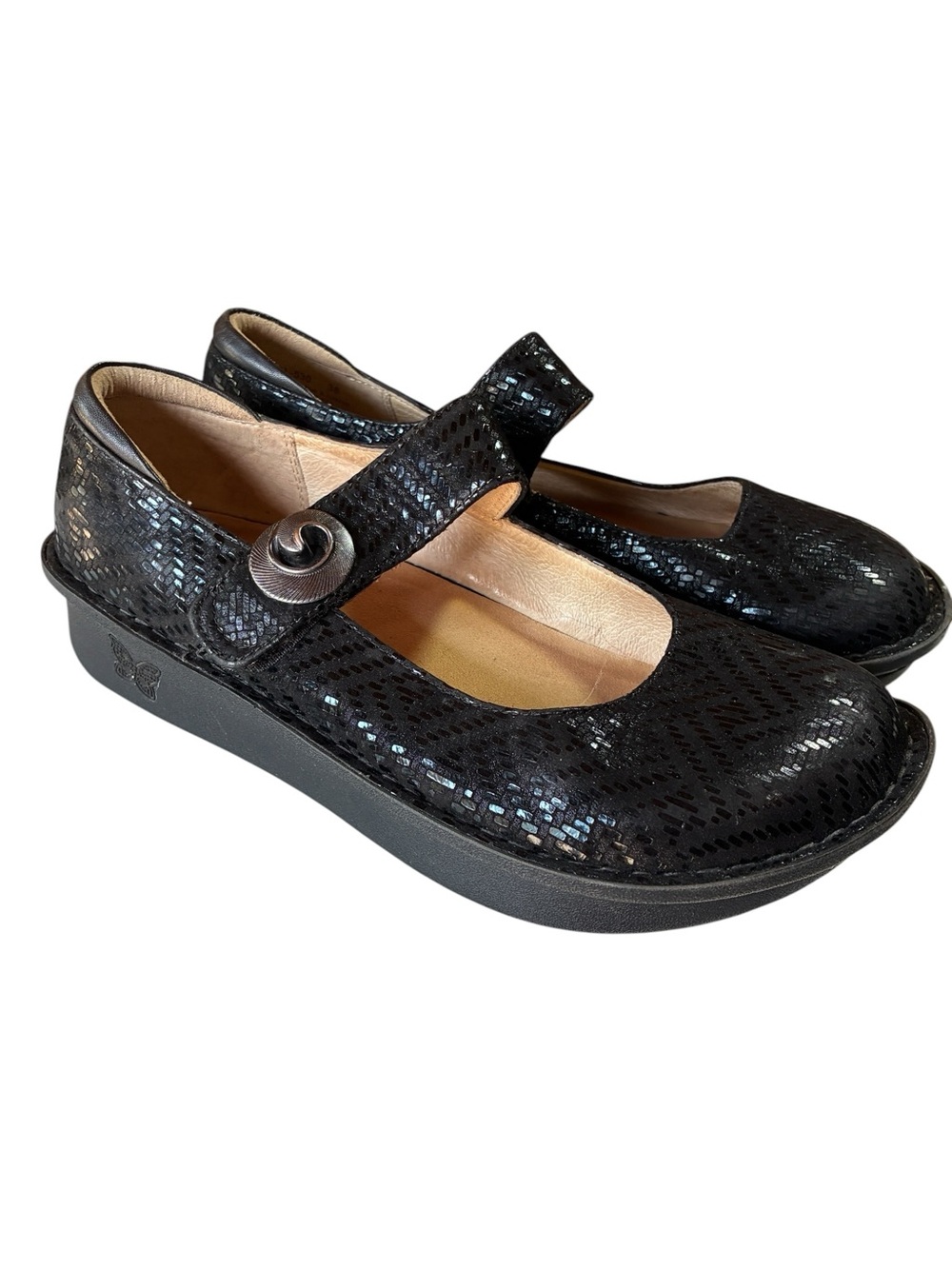 ALEGRIA Paloma 530, Textured Black Leather Mary Jane, Women’s Size 38